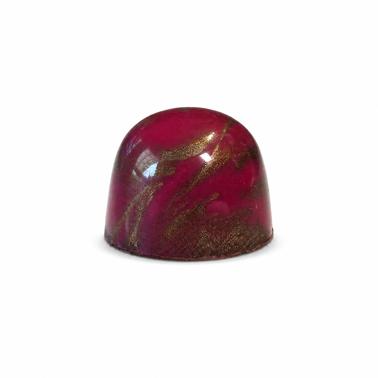 Dark Cherry chocolate bonbon with silver and cherry red speckled finish