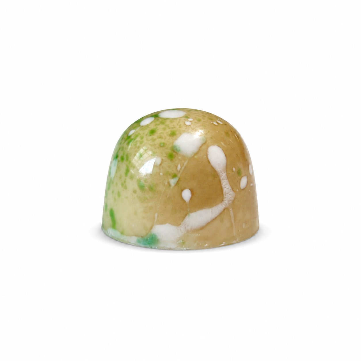 White Coconut chocolate bonbon with golden and green speckled finish